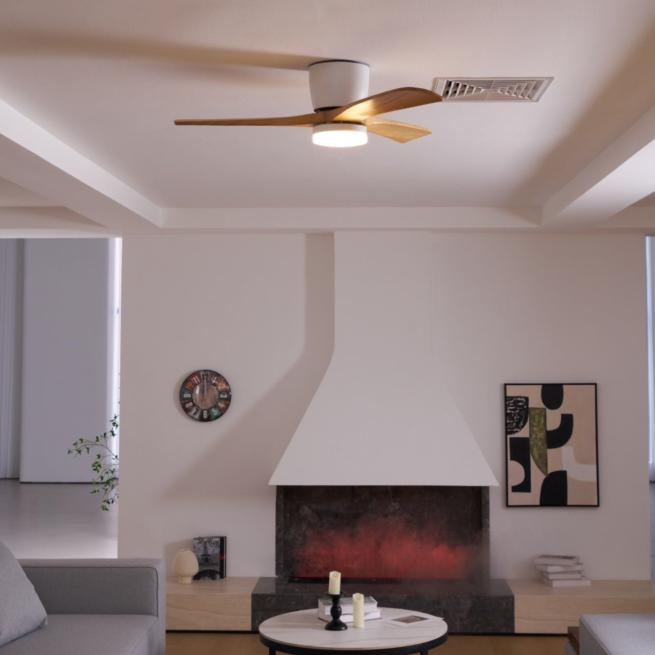 Ventilateur de plafond nordique en bois Ezra avec lumière