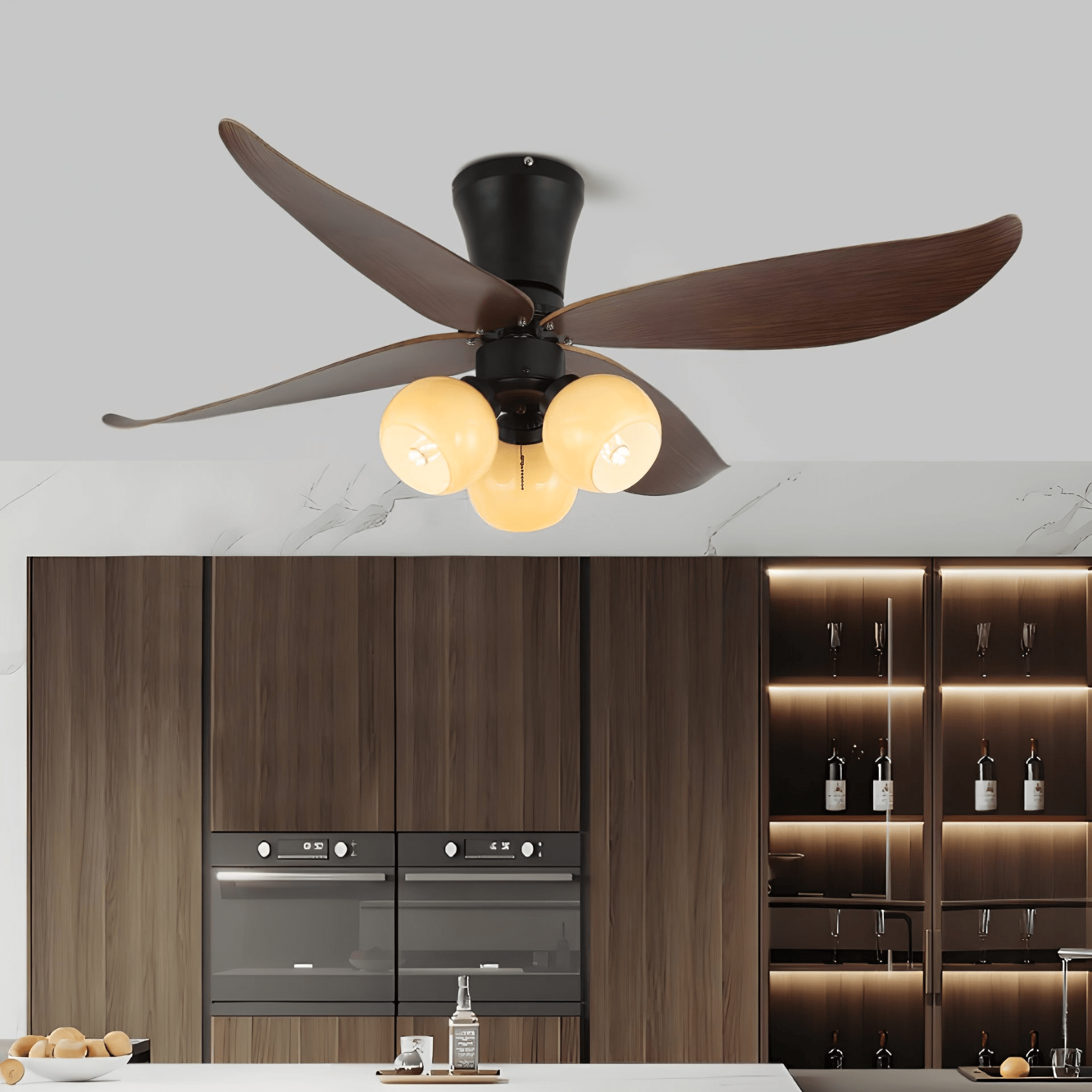 Plafonnier Ventilateur Lunair Vintage en Bois et Verre