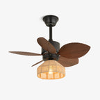 Plafonnier ventilateur Rivora en rotin tropical