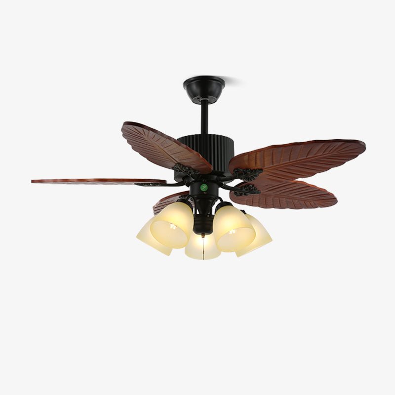 Plafonnier Ventilateur Virella en Bois Tropical et Verre