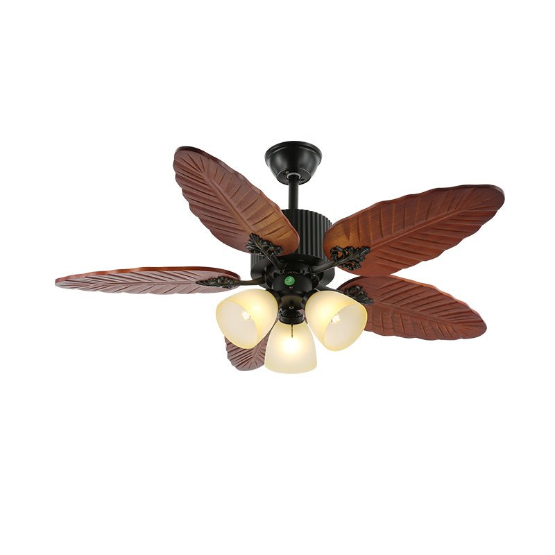 Plafonnier Ventilateur Virella en Bois Tropical et Verre