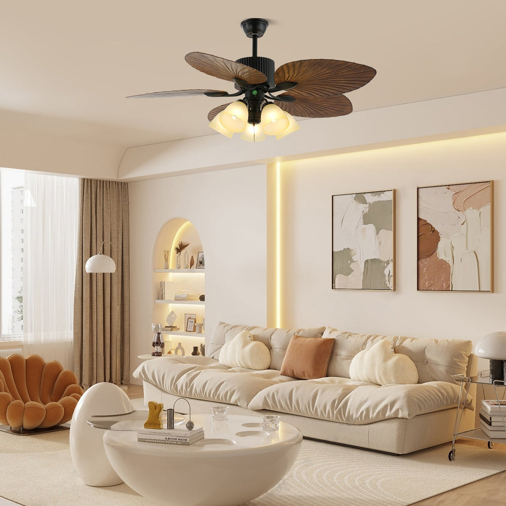Plafonnier Ventilateur Virella en Bois Tropical et Verre