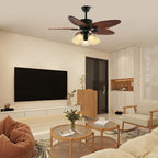 Plafonnier Ventilateur Virella en Bois Tropical et Verre