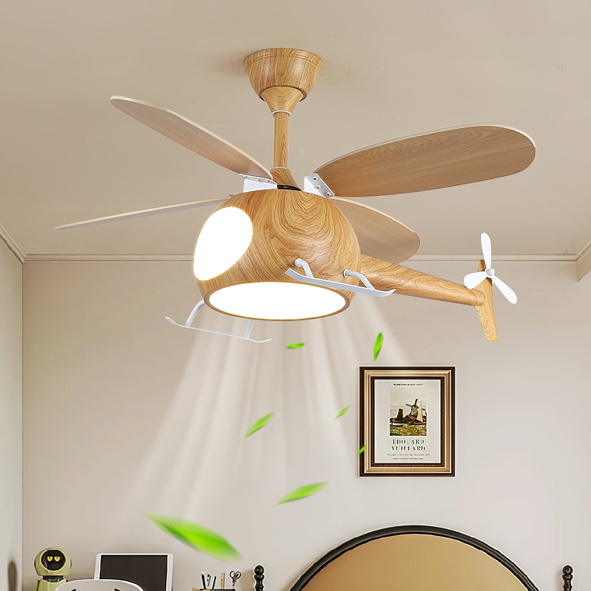 Ventilateur de plafond et luminaire Aviara Bois Moderne pour chambre d'enfant