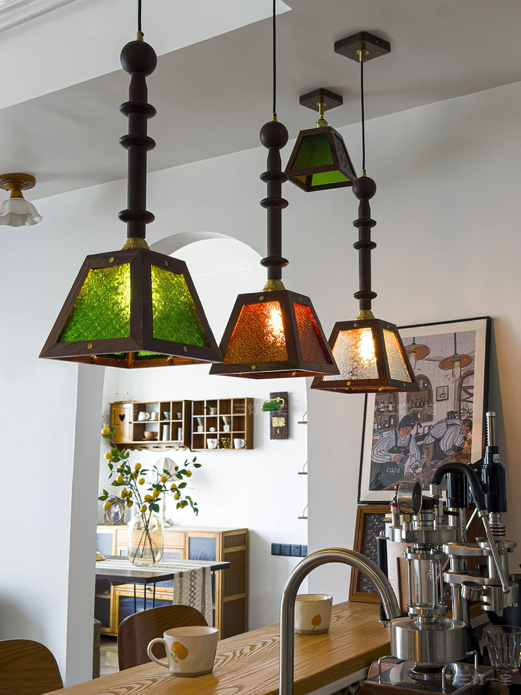 Alsorisra Lampe Suspension en Verre et Bois à Style Vintage