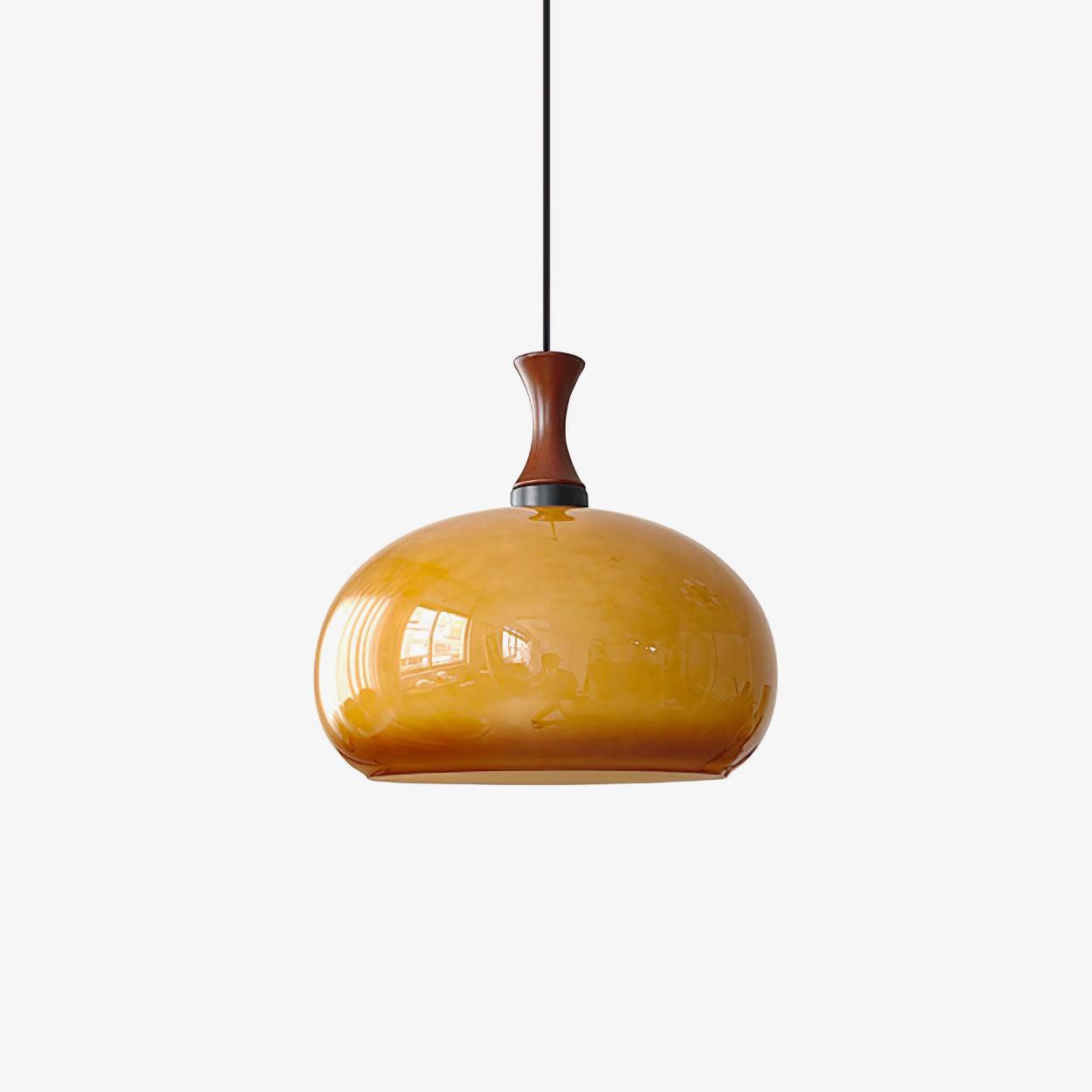 Orbique Lampe Suspension Bois Verre Moderne Minimaliste