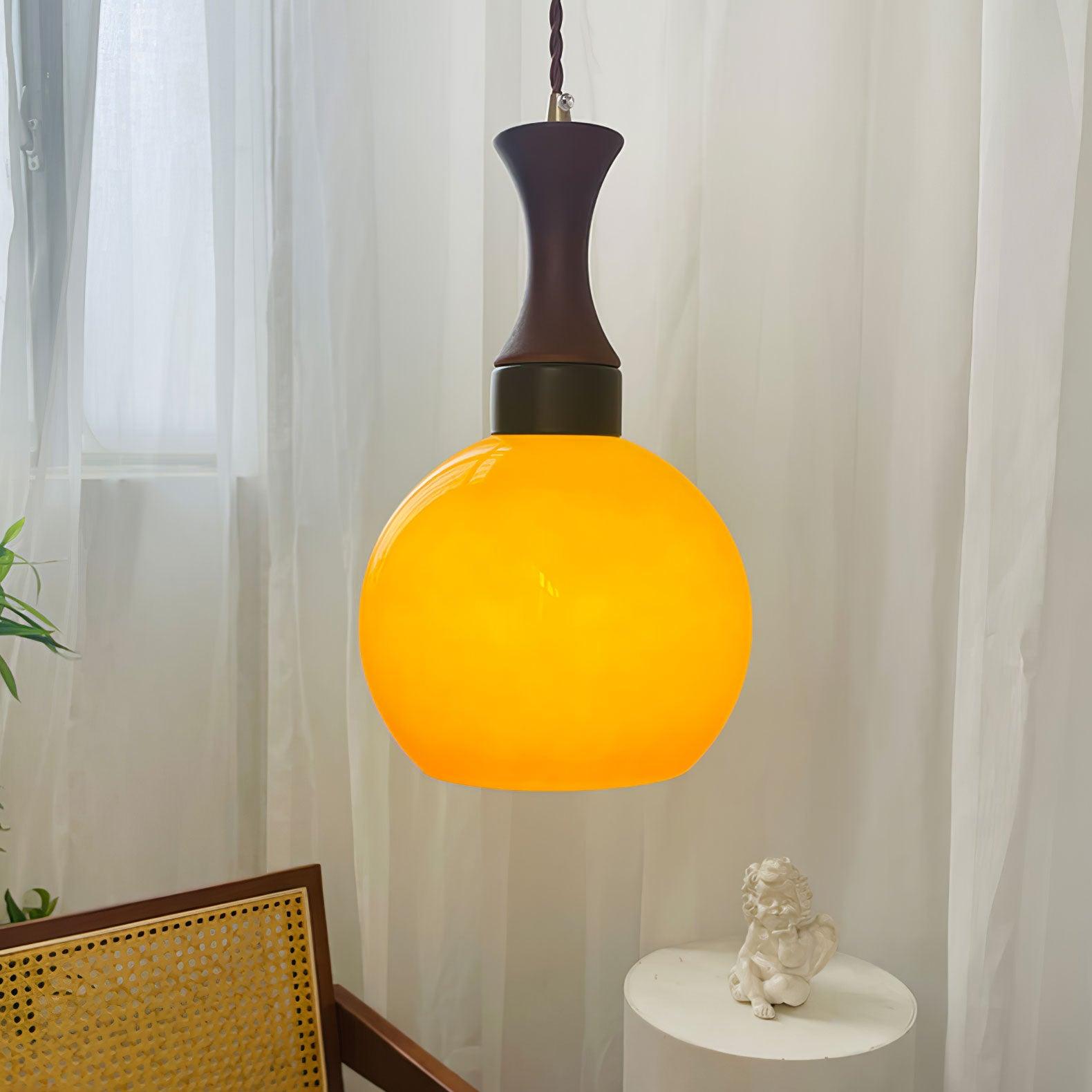 Orbique Lampe Suspension Bois Verre Moderne Minimaliste