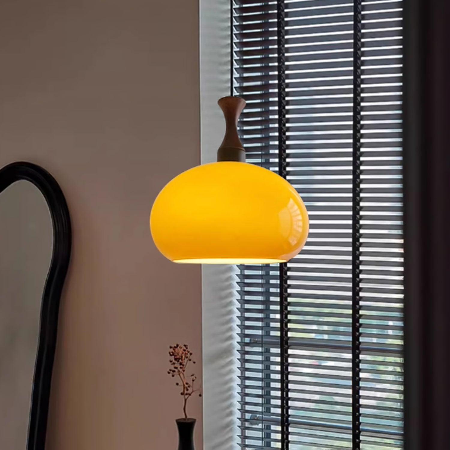 Orbique Lampe Suspension Bois Verre Moderne Minimaliste