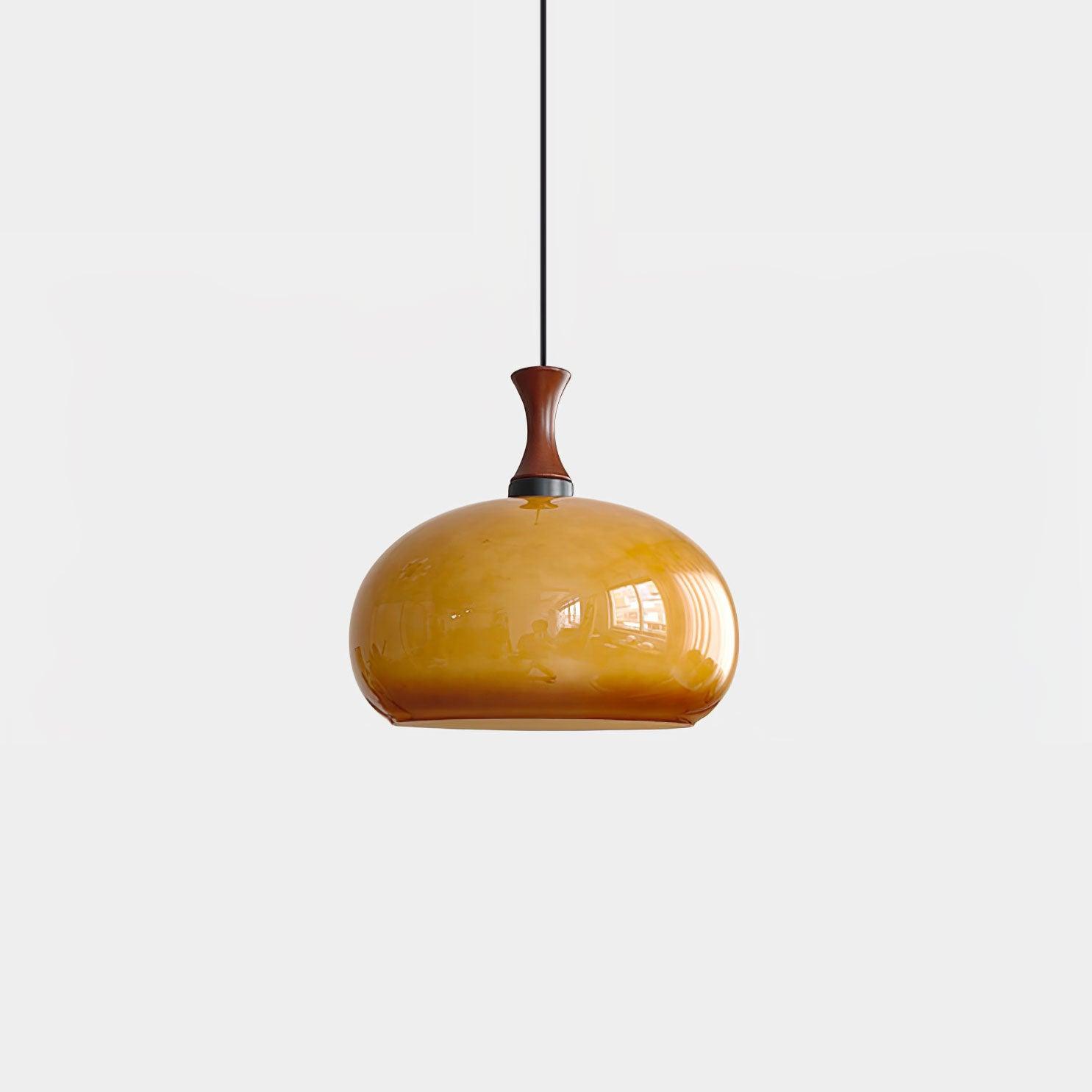 Orbique Lampe Suspension Bois Verre Moderne Minimaliste