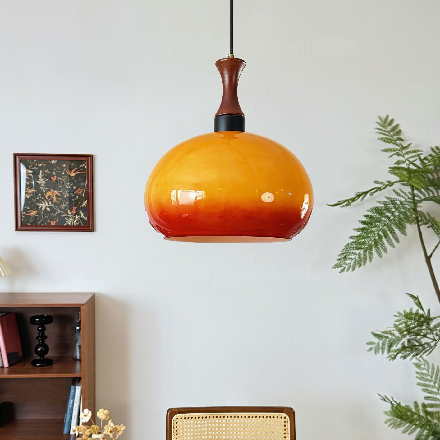 Orbique Lampe Suspension Bois Verre Moderne Minimaliste