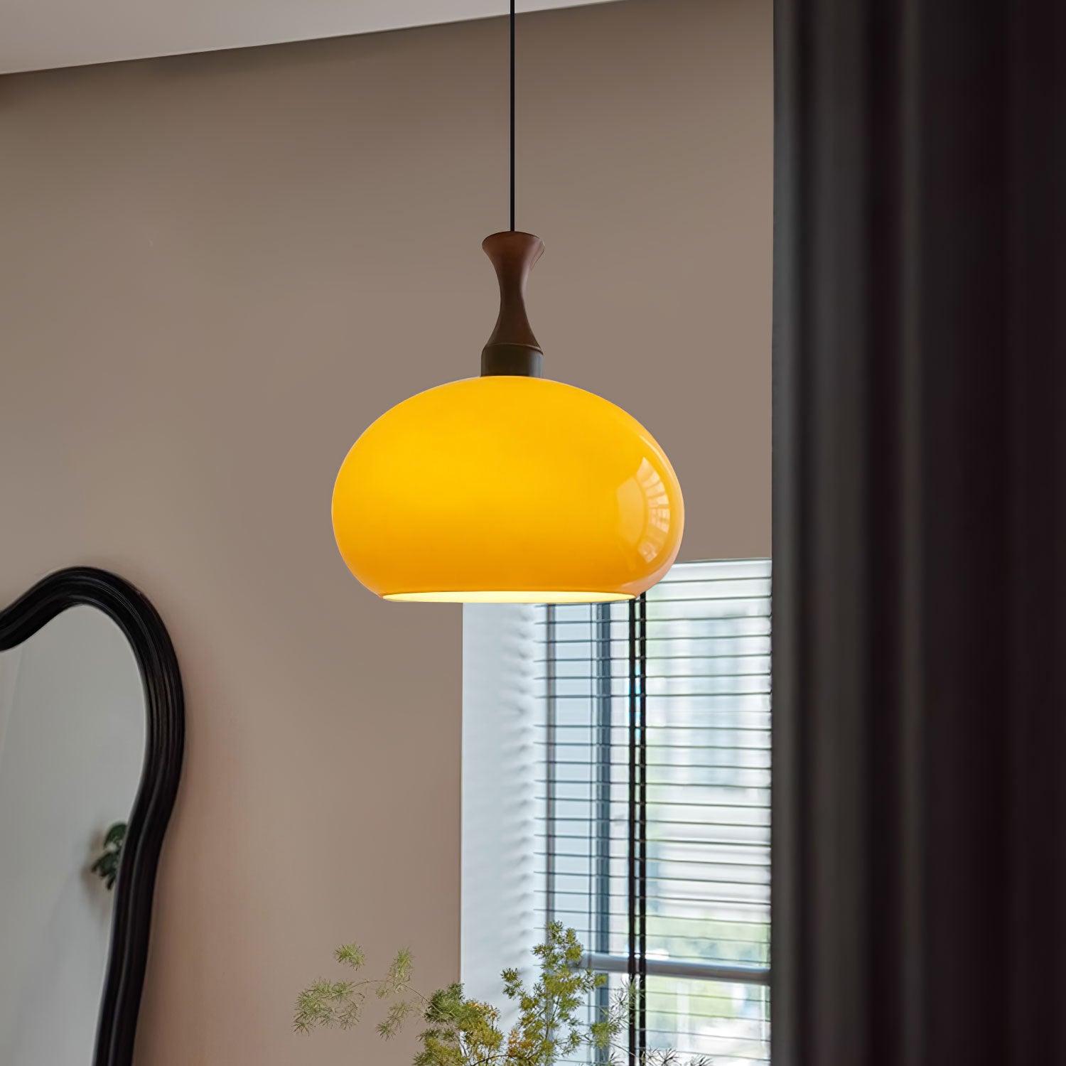 Orbique Lampe Suspension Bois Verre Moderne Minimaliste