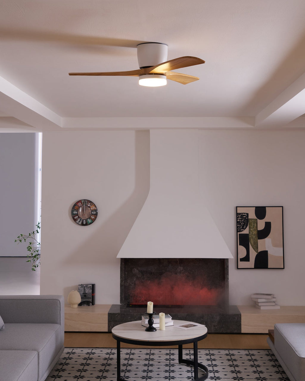 Ventilateur de plafond nordique en bois Ezra avec lumière