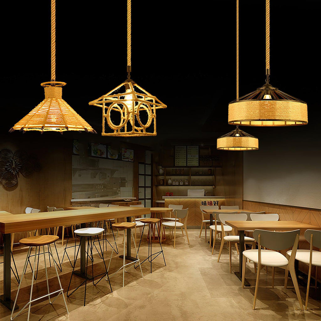 Alshaan Lampe Suspension Exquise en Corde de Chanvre Rétro