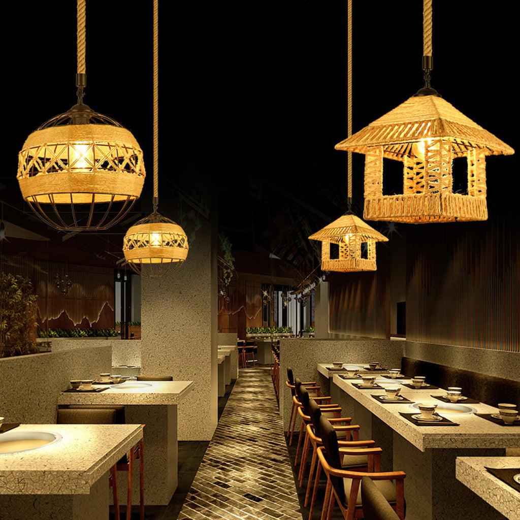 Alshaan Lampe Suspension Exquise en Corde de Chanvre Rétro