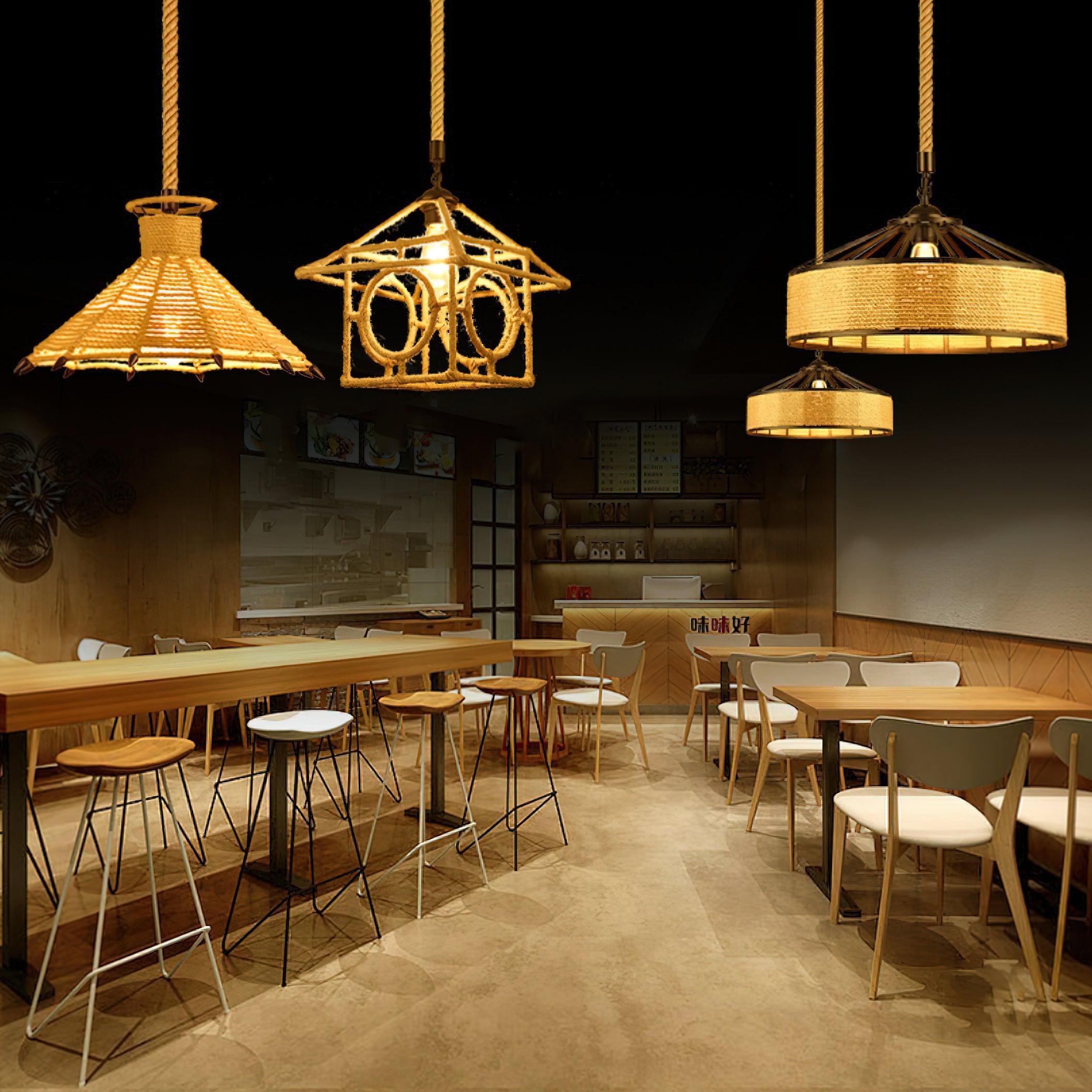 Alshaan Lampe Suspension Exquise en Corde de Chanvre Rétro