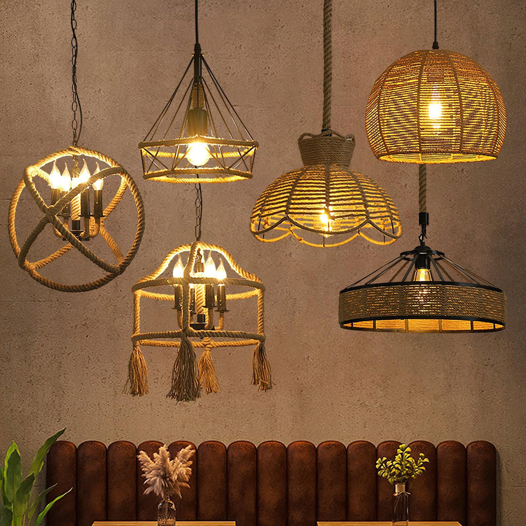 Alshaan Lampe Suspension Exquise en Corde de Chanvre Rétro