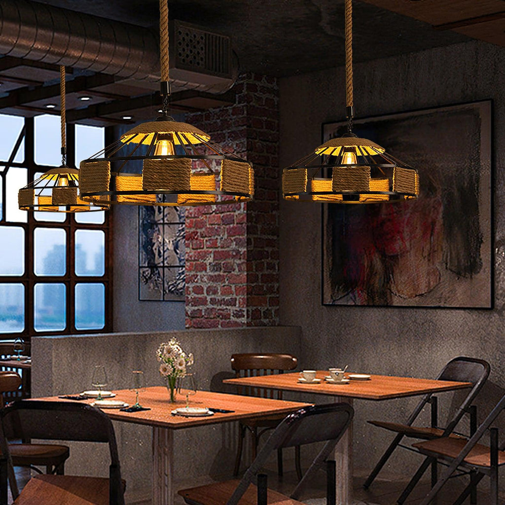 Alshaan Lampe Suspension Exquise en Corde de Chanvre Rétro