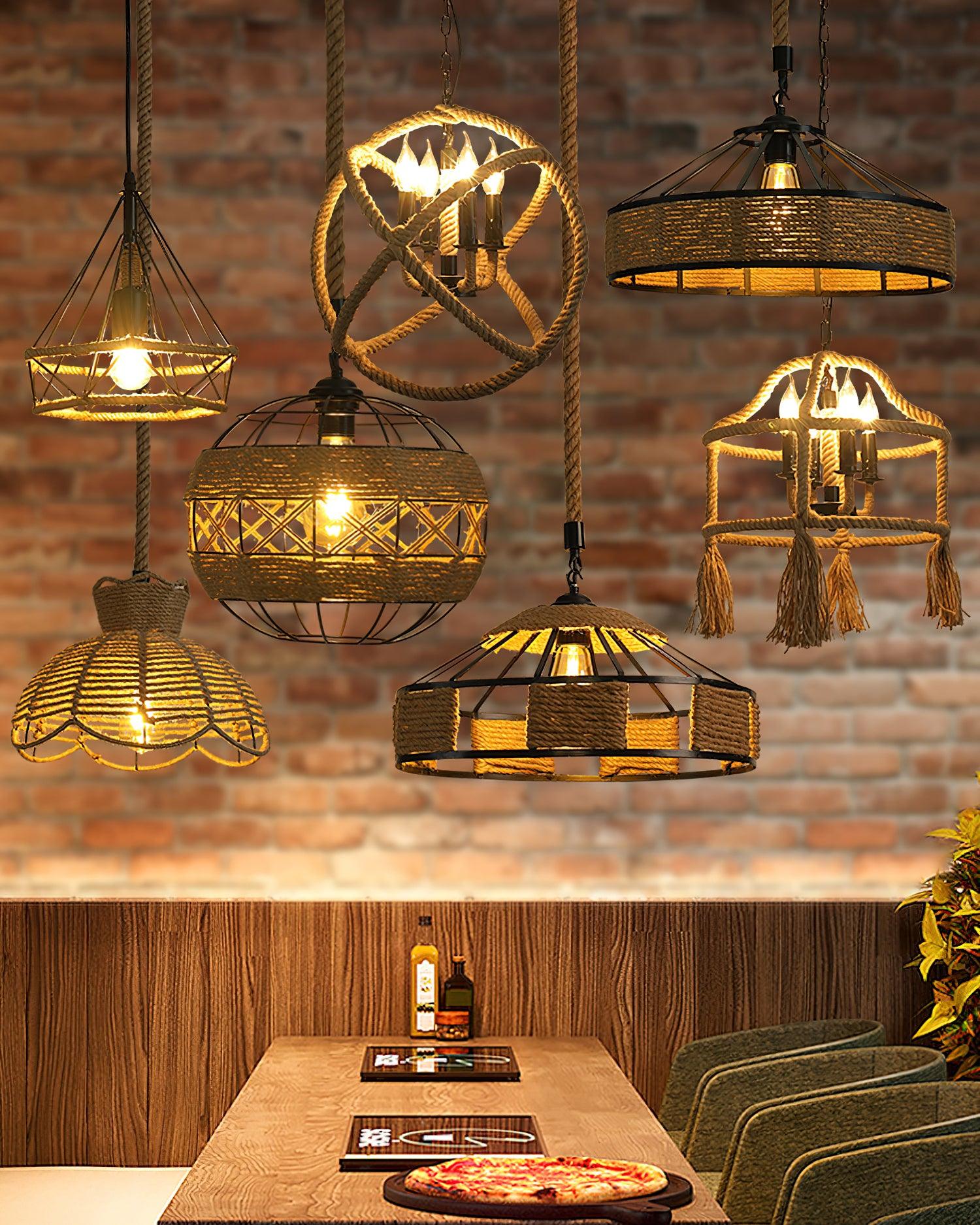 Alshaan Lampe Suspension Exquise en Corde de Chanvre Rétro