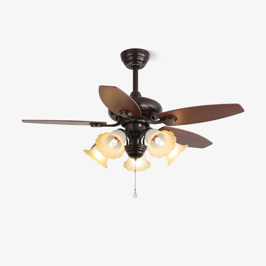 Plafonnier ventilateur Florence Vintage en bois et verre