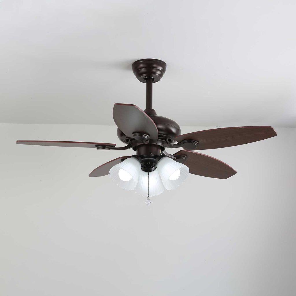 Plafonnier ventilateur Florence Vintage en bois et verre