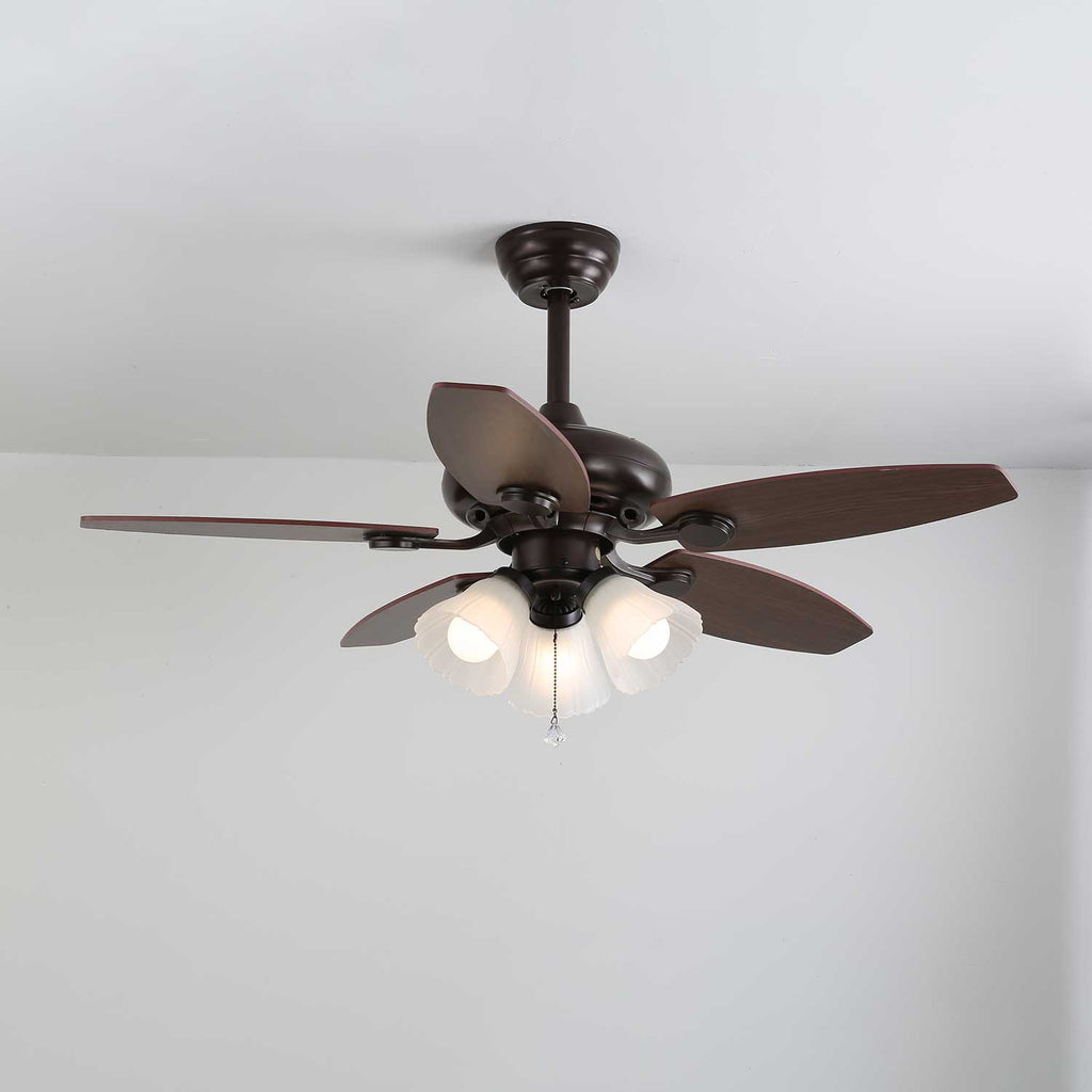 Plafonnier ventilateur Florence Vintage en bois et verre