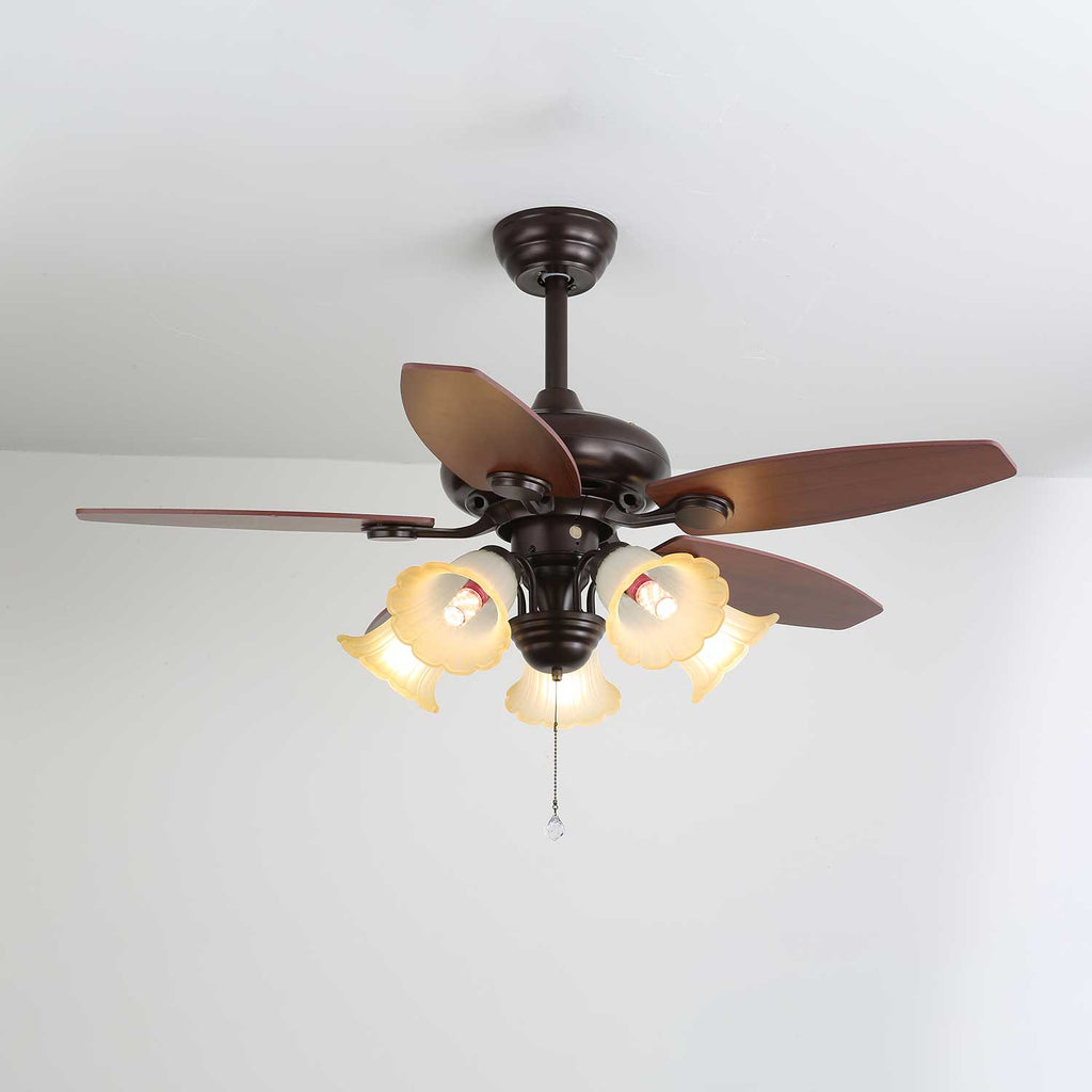 Plafonnier ventilateur Florence Vintage en bois et verre