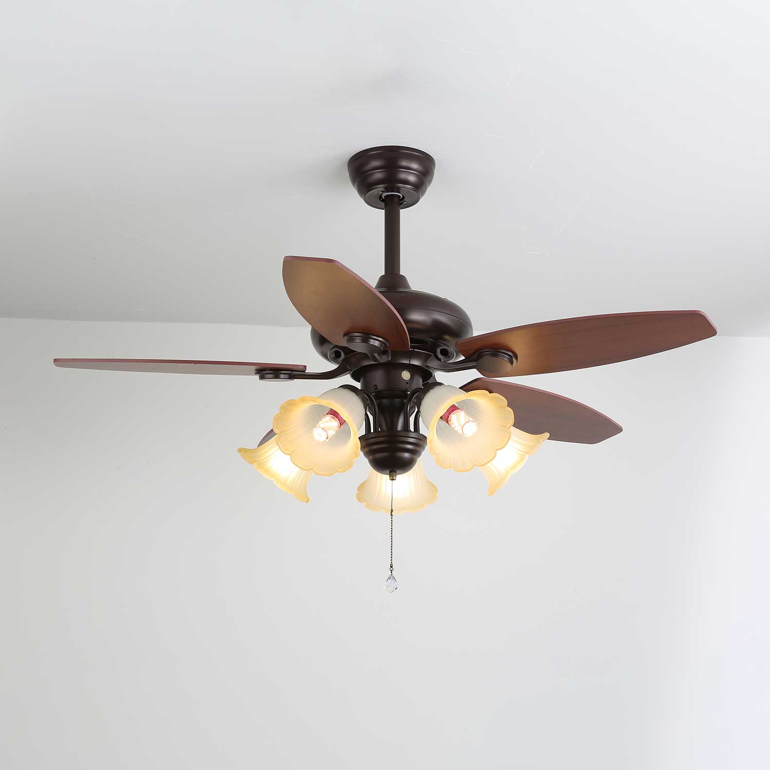 Plafonnier ventilateur Florence Vintage en bois et verre