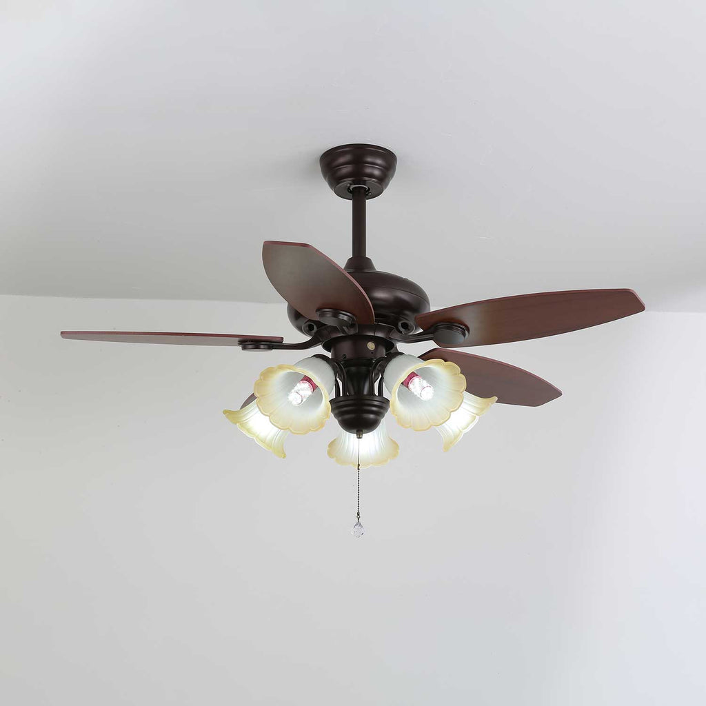 Plafonnier ventilateur Florence Vintage en bois et verre