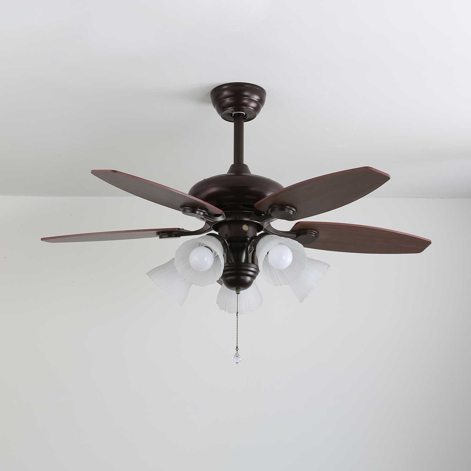 Plafonnier ventilateur Florence Vintage en bois et verre