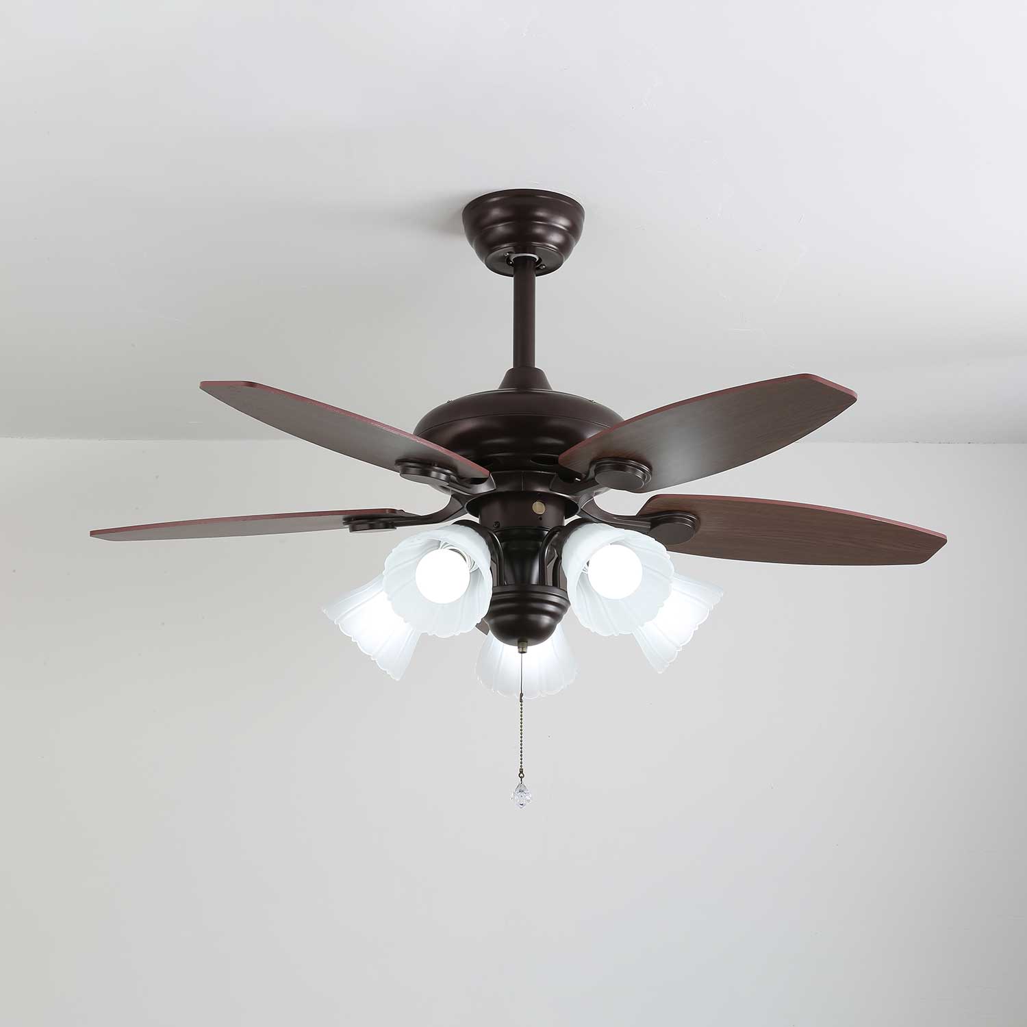 Plafonnier ventilateur Florence Vintage en bois et verre