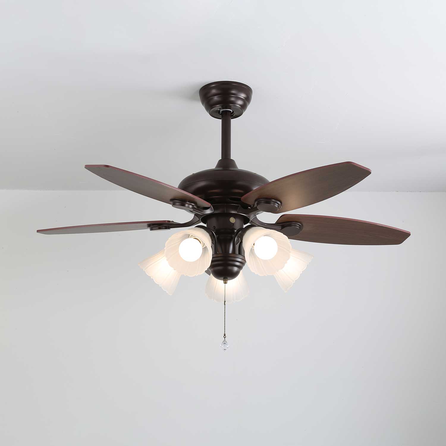 Plafonnier ventilateur Florence Vintage en bois et verre