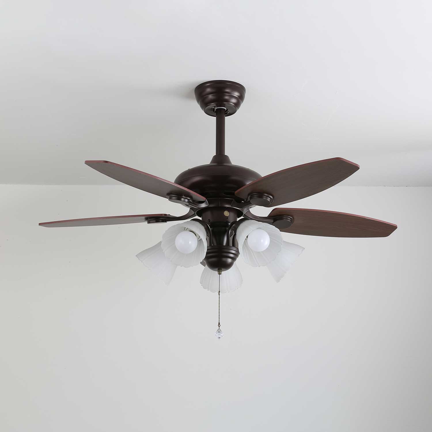 Plafonnier ventilateur Florence Vintage en bois et verre