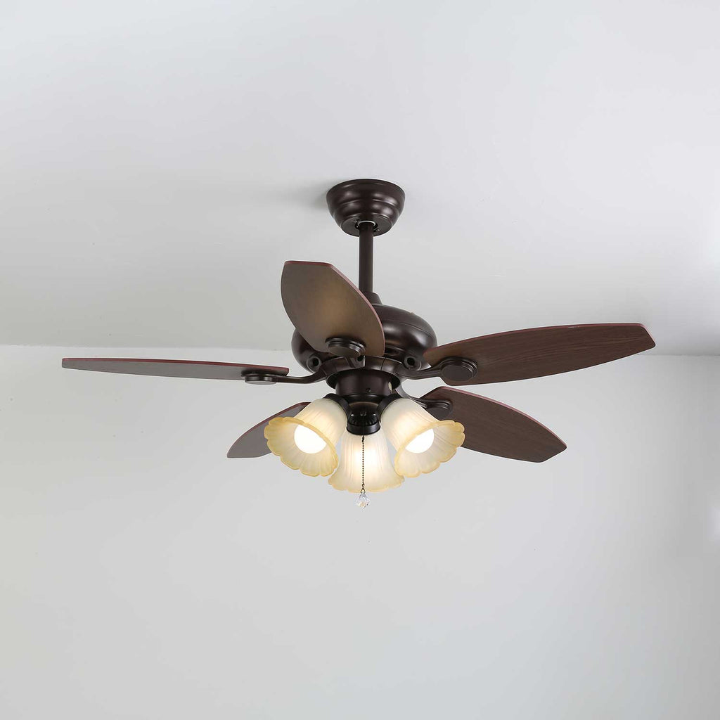 Plafonnier ventilateur Florence Vintage en bois et verre