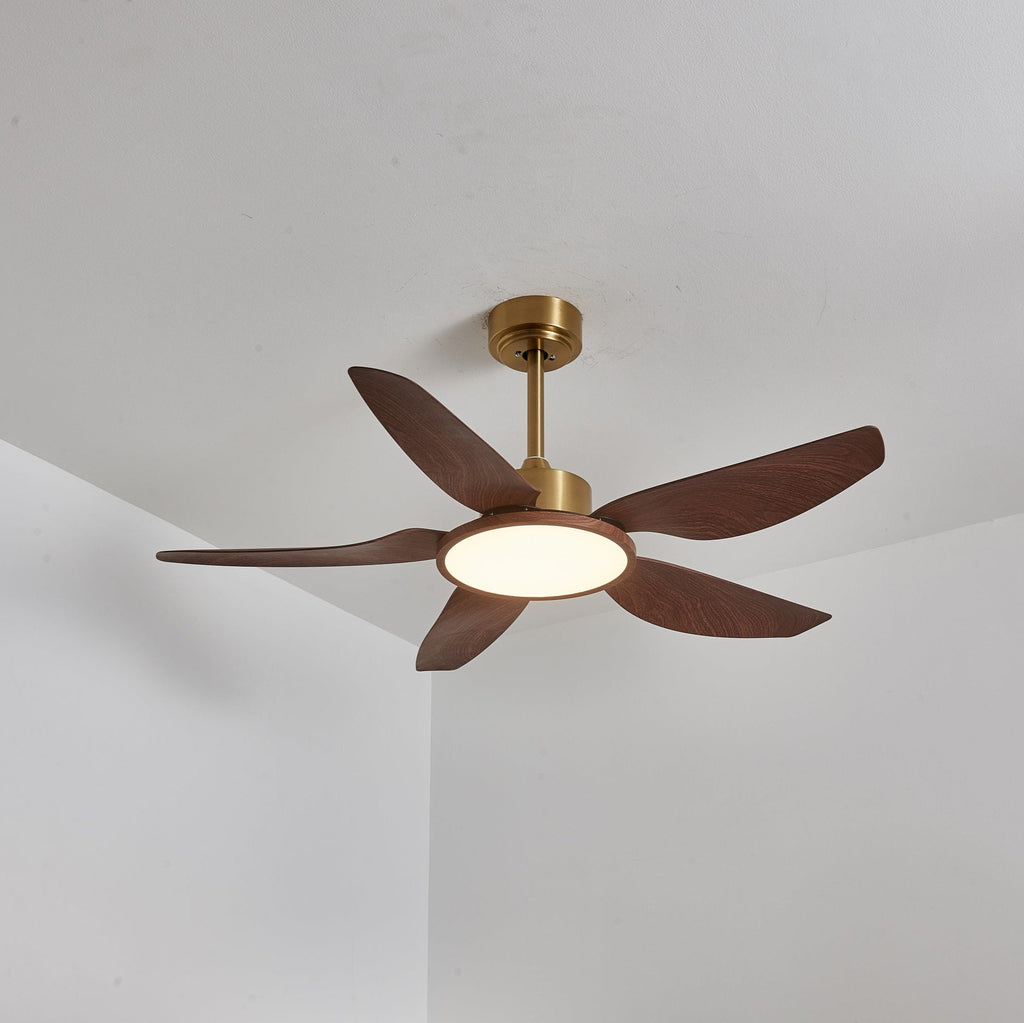 Aurelia Plafonnier Ventilateur Moderne Marron Effet Bois et Laiton