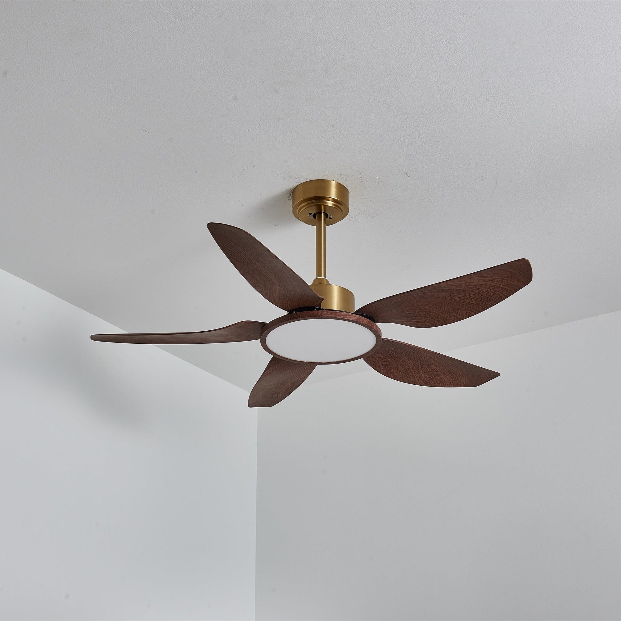 Aurelia Plafonnier Ventilateur Moderne Marron Effet Bois et Laiton