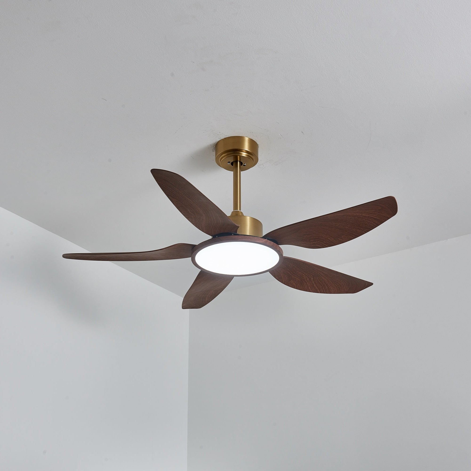 Aurelia Plafonnier Ventilateur Moderne Marron Effet Bois et Laiton