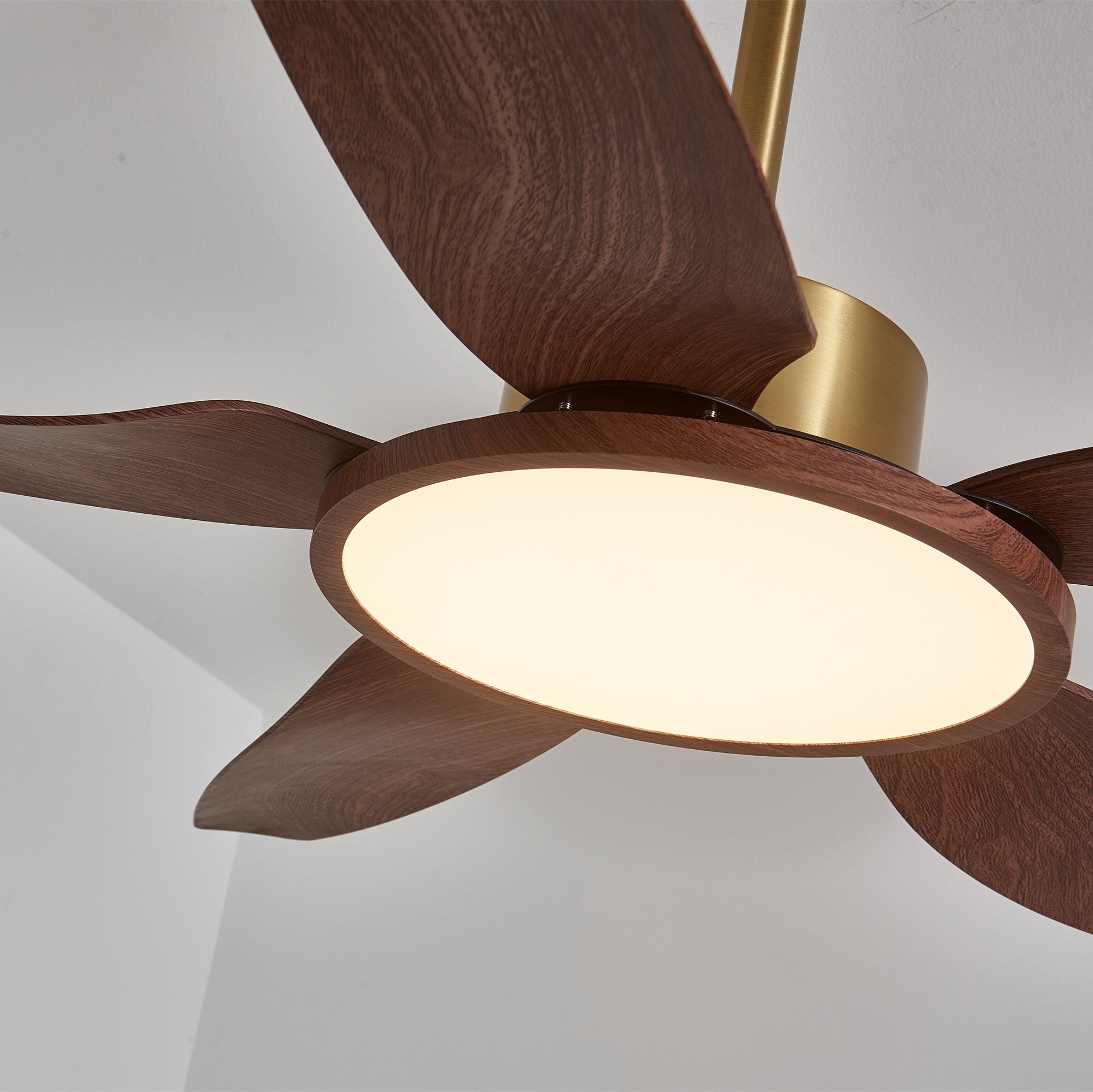 Aurelia Plafonnier Ventilateur Moderne Marron Effet Bois et Laiton