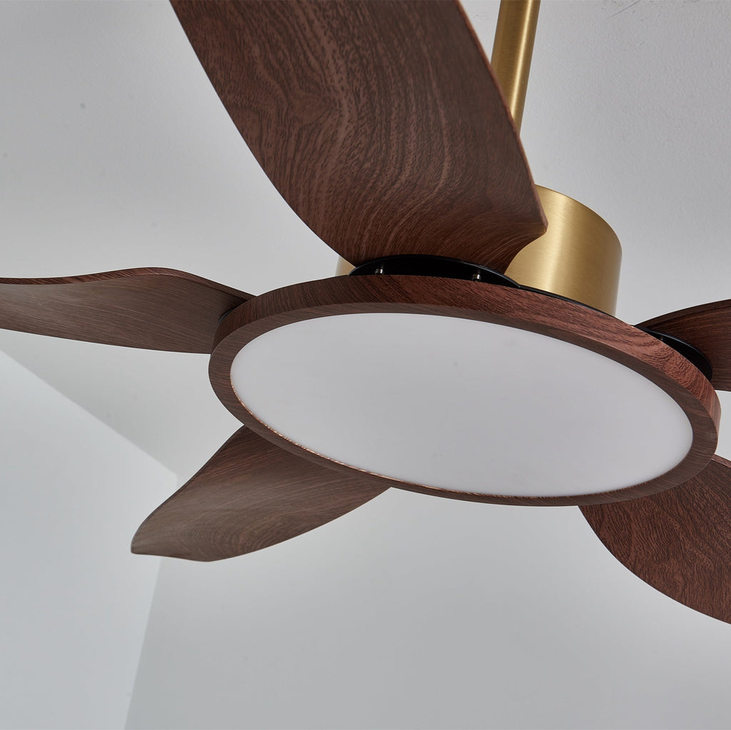 Aurelia Plafonnier Ventilateur Moderne Marron Effet Bois et Laiton