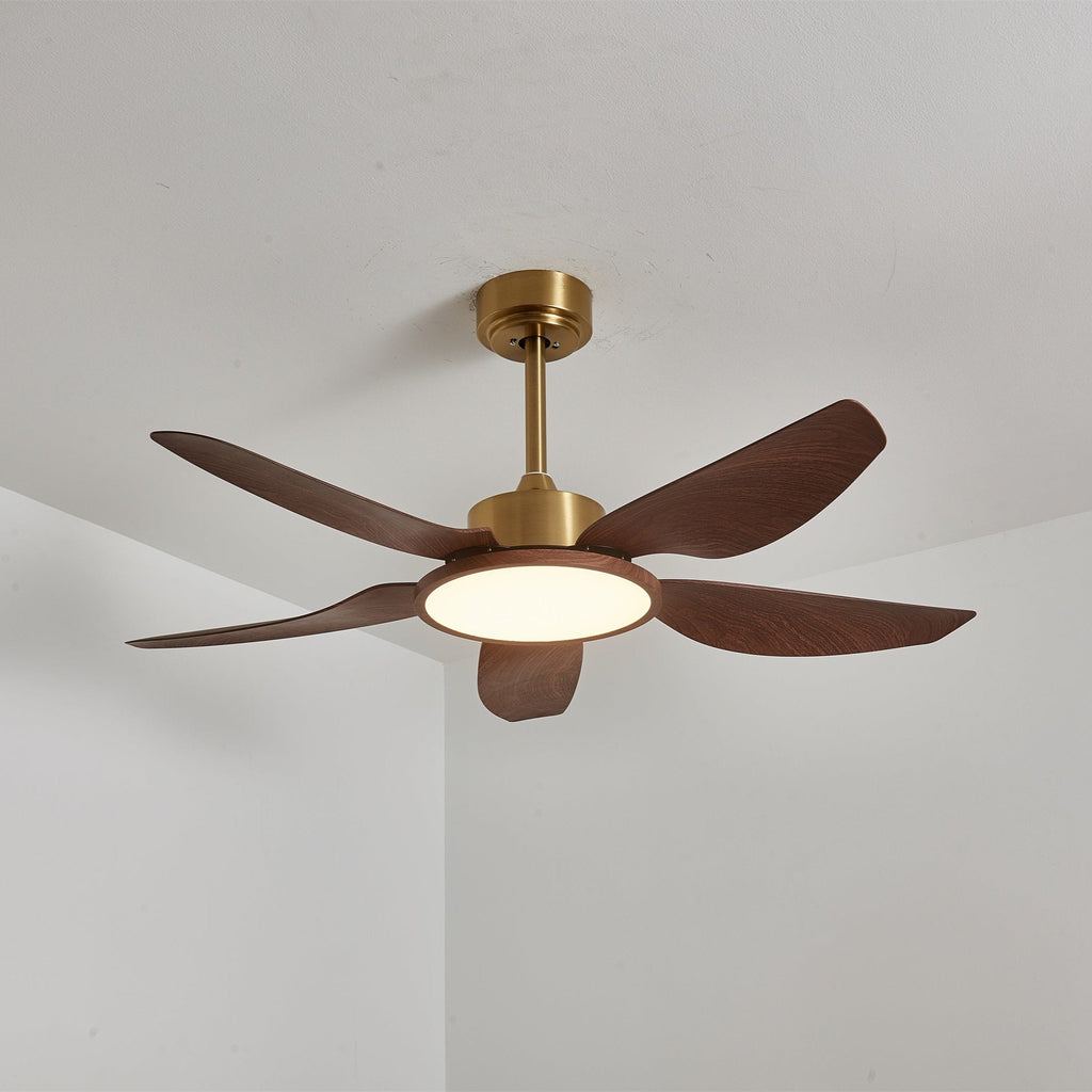 Aurelia Plafonnier Ventilateur Moderne Marron Effet Bois et Laiton