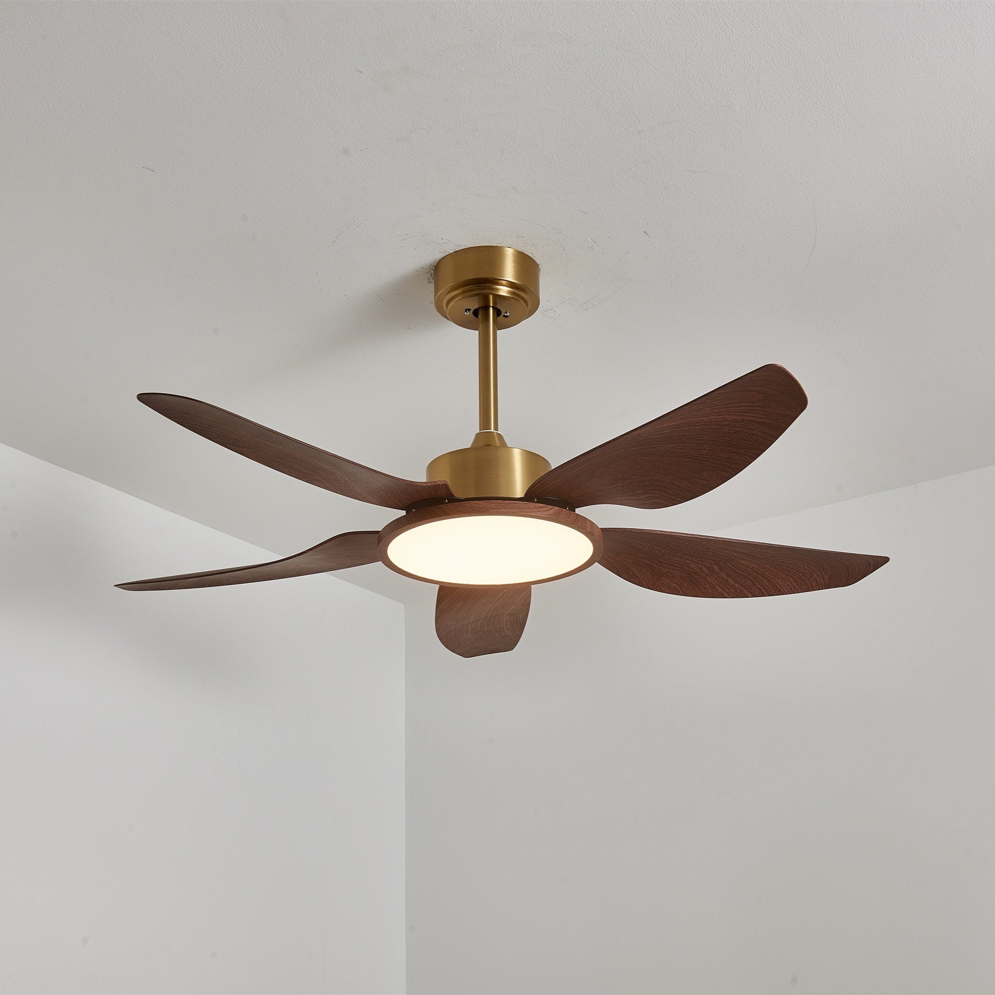 Aurelia Plafonnier Ventilateur Moderne Marron Effet Bois et Laiton