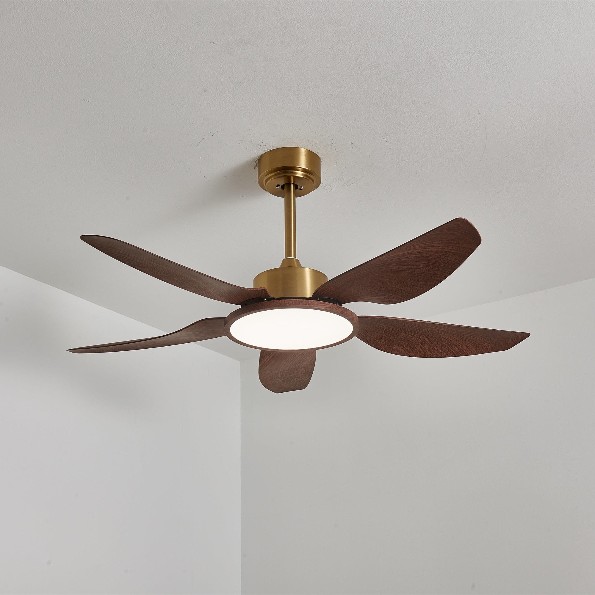Aurelia Plafonnier Ventilateur Moderne Marron Effet Bois et Laiton
