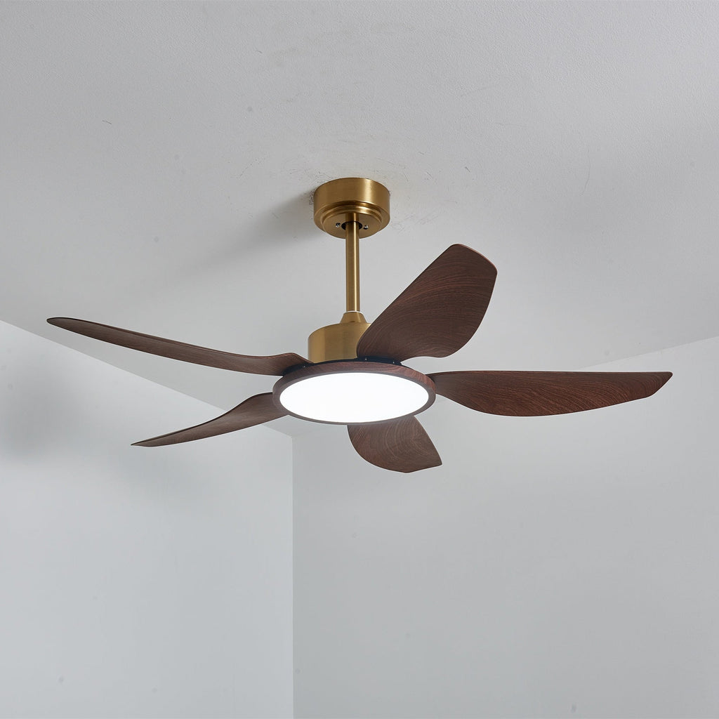 Aurelia Plafonnier Ventilateur Moderne Marron Effet Bois et Laiton
