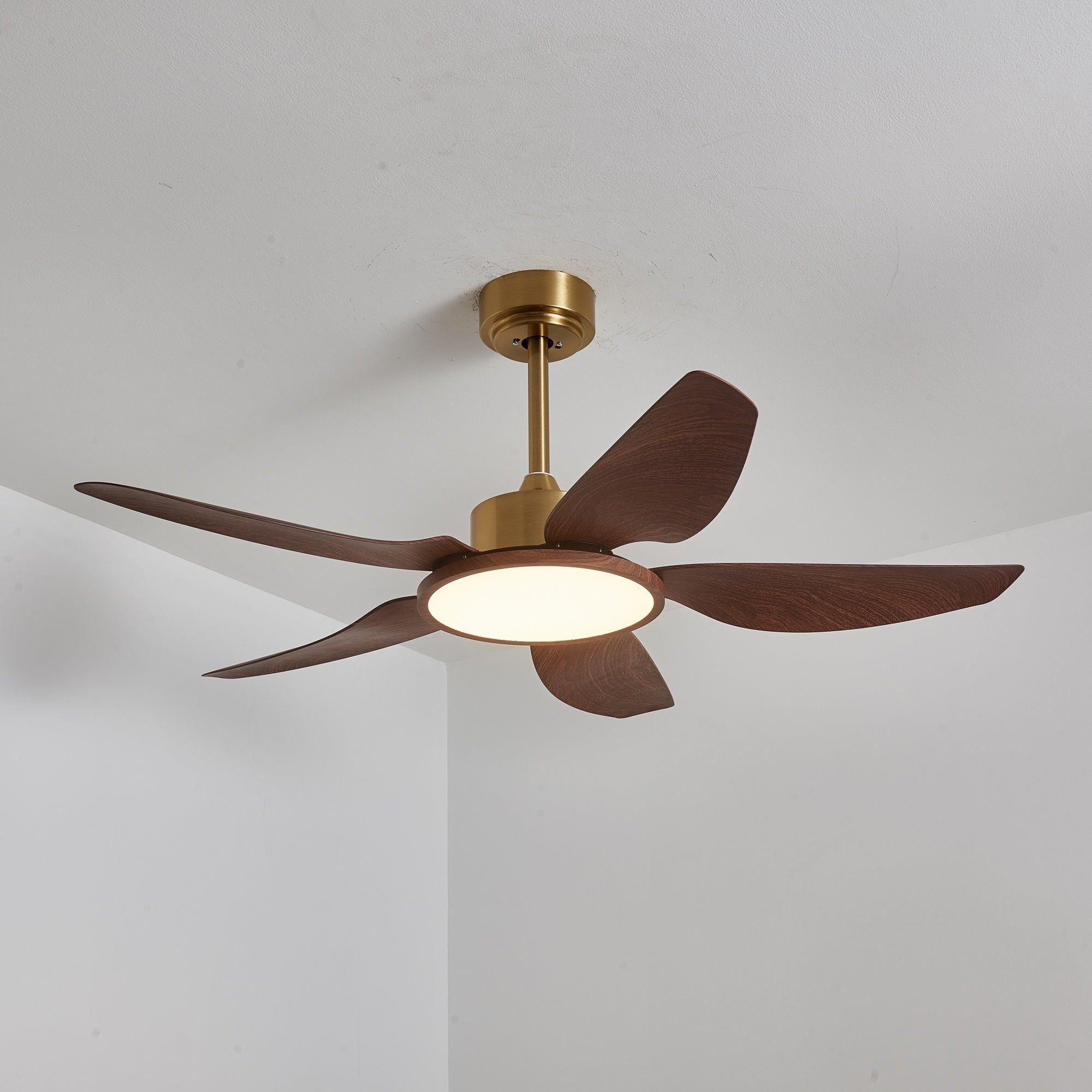Aurelia Plafonnier Ventilateur Moderne Marron Effet Bois et Laiton