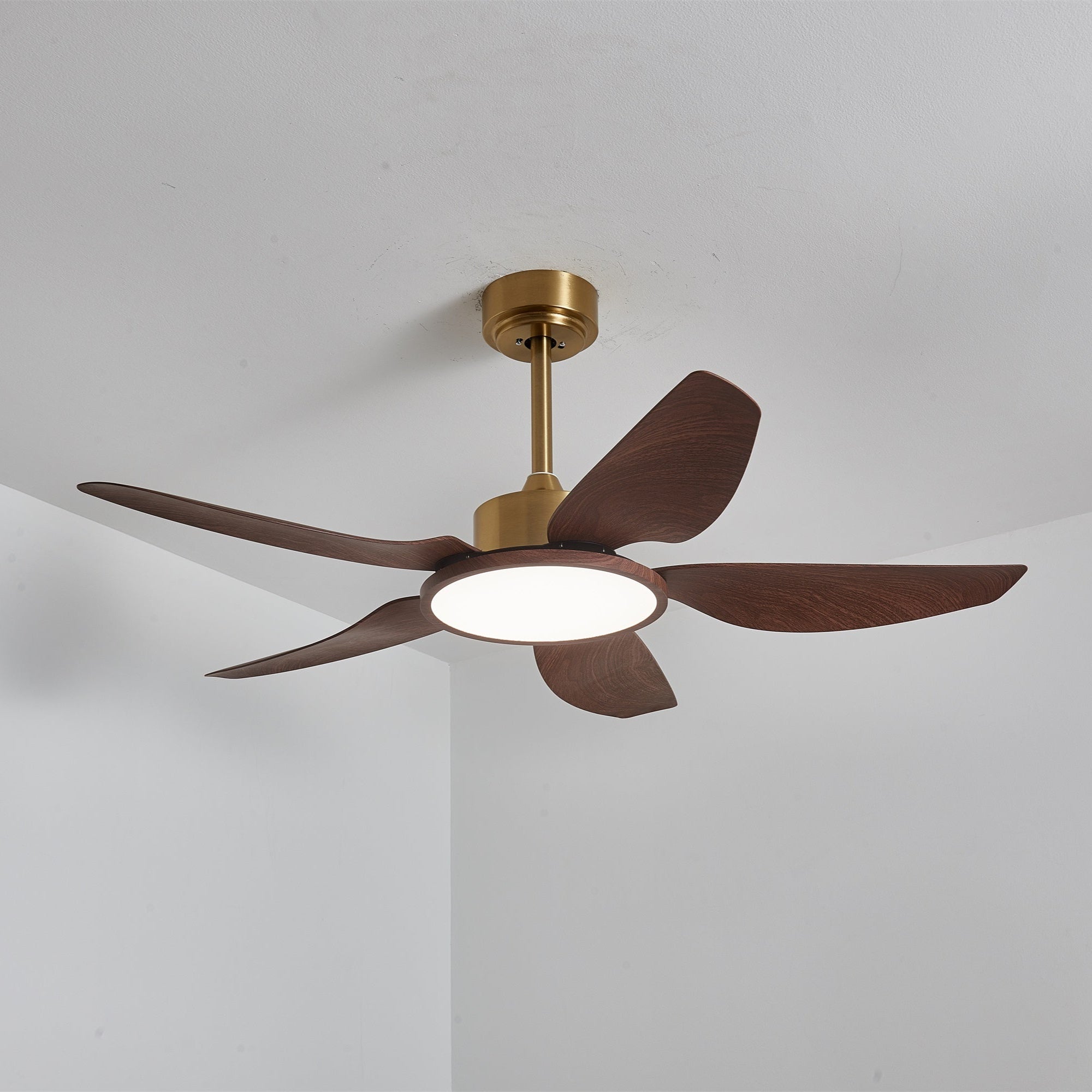 Aurelia Plafonnier Ventilateur Moderne Marron Effet Bois et Laiton