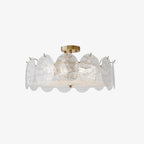Lustra Lampe De Plafond Avec Finition Dorée Et Verre Strié