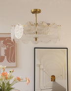 Lustra Lampe De Plafond Avec Finition Dorée Et Verre Strié