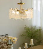 Lustra Lampe De Plafond Avec Finition Dorée Et Verre Strié
