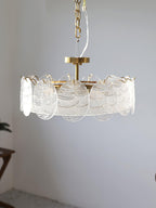 Lustra Lampe De Plafond Avec Finition Dorée Et Verre Strié