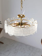 Lustra Lampe De Plafond Avec Finition Dorée Et Verre Strié