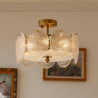 Lustra Lampe De Plafond Avec Finition Dorée Et Verre Strié